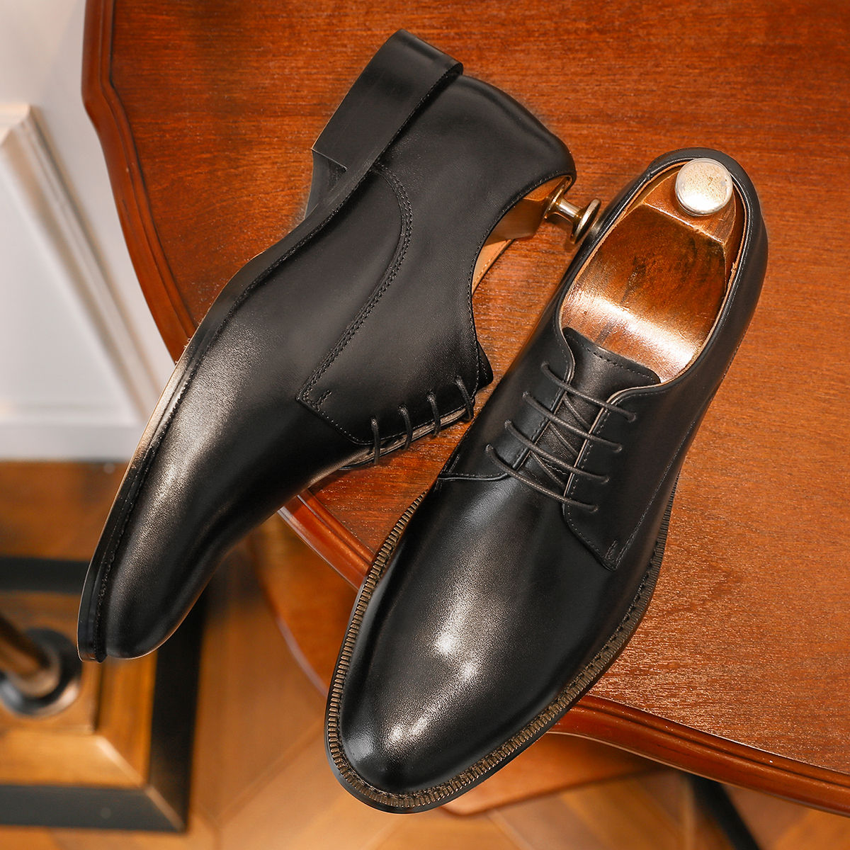 DESAI New Men's Genuine Leather Shoes Business Dress Elegant Gentleman Shoes Simple British Style Wedding Shoes Black DS216