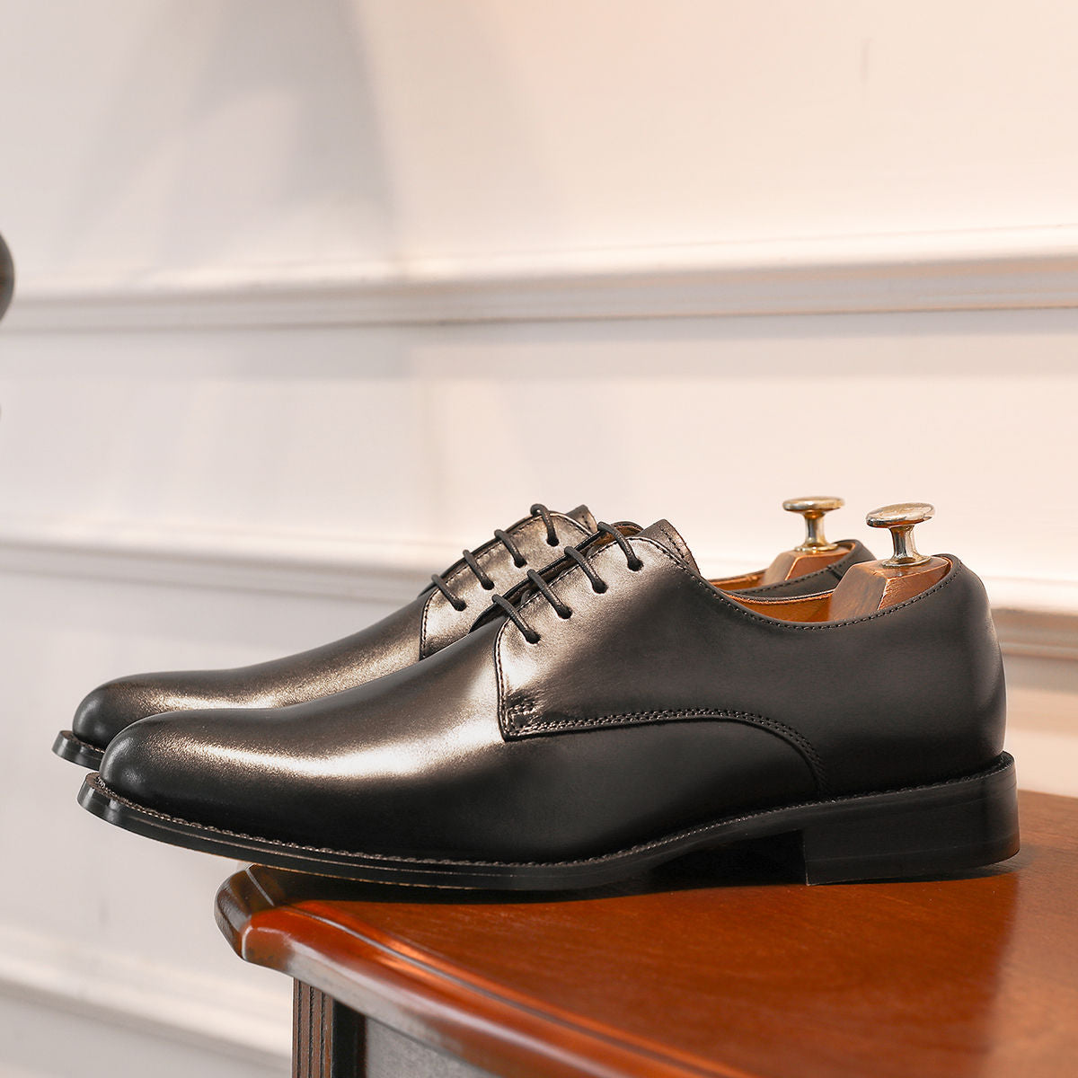 DESAI New Men's Genuine Leather Shoes Business Dress Elegant Gentleman Shoes Simple British Style Wedding Shoes Black DS216