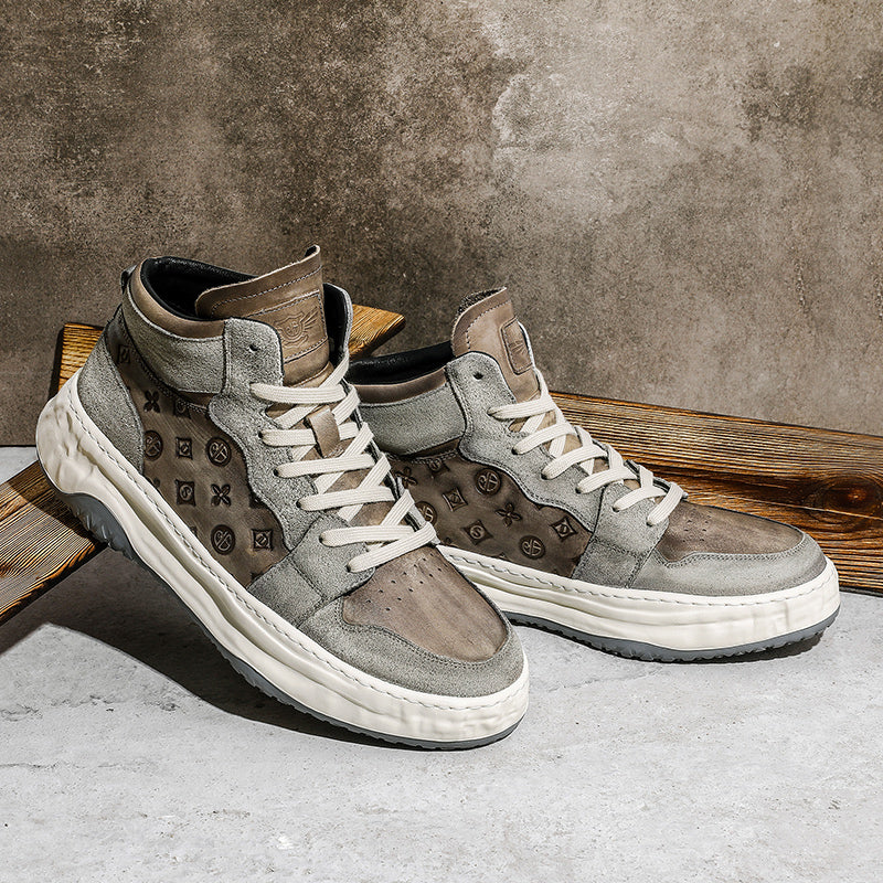 Desai Shoes For Men Casual Leather Shoes Genuine Leather Thick Bottom Sneakers Laces Up For School High and Middle cut sneakers DS06035
