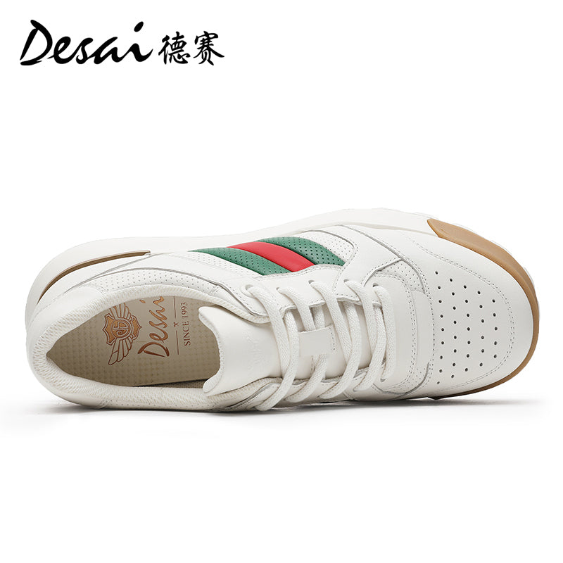 Desai Men's Casual Shoes Men's Leather Perforated Summer Breathable sneakers Men's Board Shoes Versatile Thick Soled Shoes DS3053