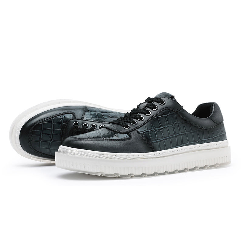 Desai Casual Leather Shoes Genuine Leather Thick Bottom Sneakers Laces Up Breathable DS3337