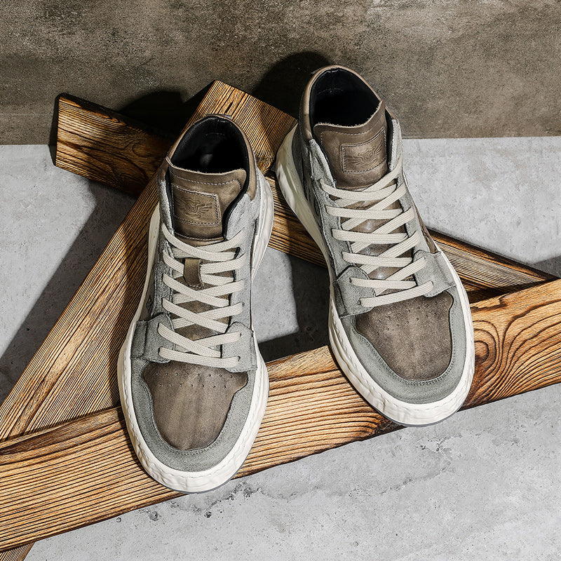 Desai Shoes For Men Casual Leather Shoes Genuine Leather Thick Bottom Sneakers Laces Up For School High and Middle cut sneakers DS06035