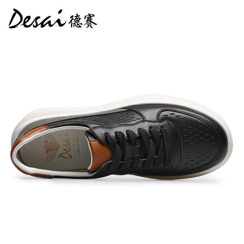 Desai Men's sneakers Summer Breathable Leather Perforated Casual Shoes Men's Board Shoes Thick Sole Increase Soft Sole Versatile Shoes DS3052