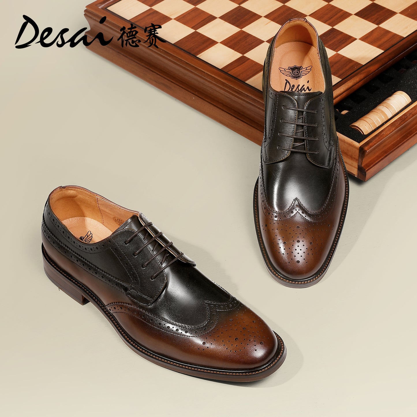 Desai Formal Dress Triple Joint Oxfords Office Genuine Leather Wedding Lace Up Spring for men DS139