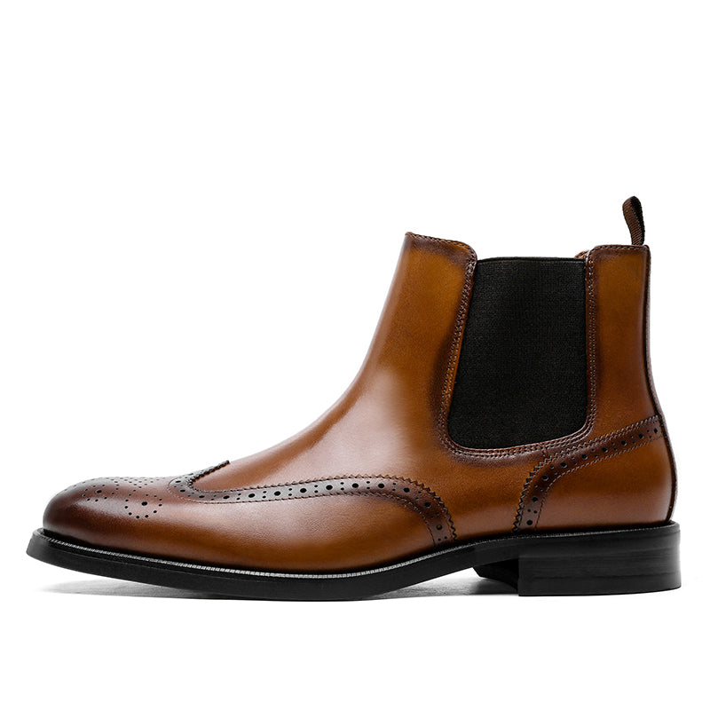 Desai Men's New Leather shoes Chelsea Brogue style boots one-step low-heeled boots fashion daily Elastic Shoes DS122H