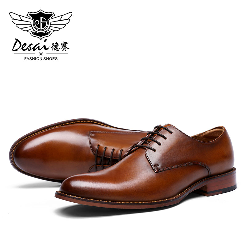 DESAI New Men's Genuine Leather Shoes Business Dress Elegant Gentleman Shoes Simple British Style Wedding Shoes Black DS216