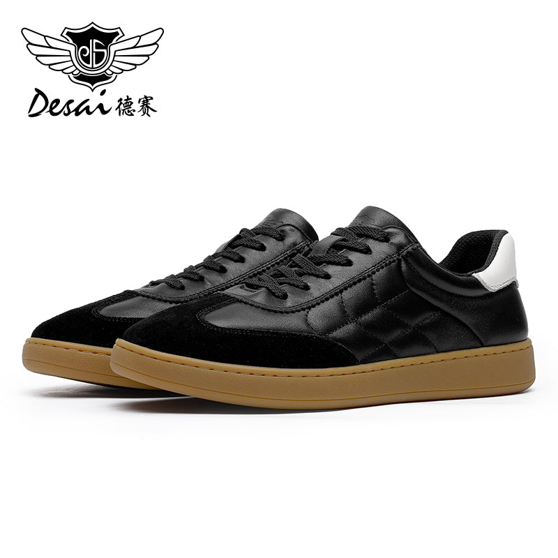 Desai Genuine Leather Lace Up Versatile Breathable Casual Board Shoes, Flat Bottomed Sports Shoes, Small White Shoes, Retro German Training sneakers DS33181