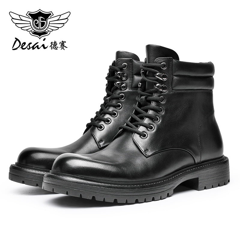 Desai leather Martin boots men's British wind motorcycle boots Spring summer soft leather heightening retro men's tall work boots DS6327H