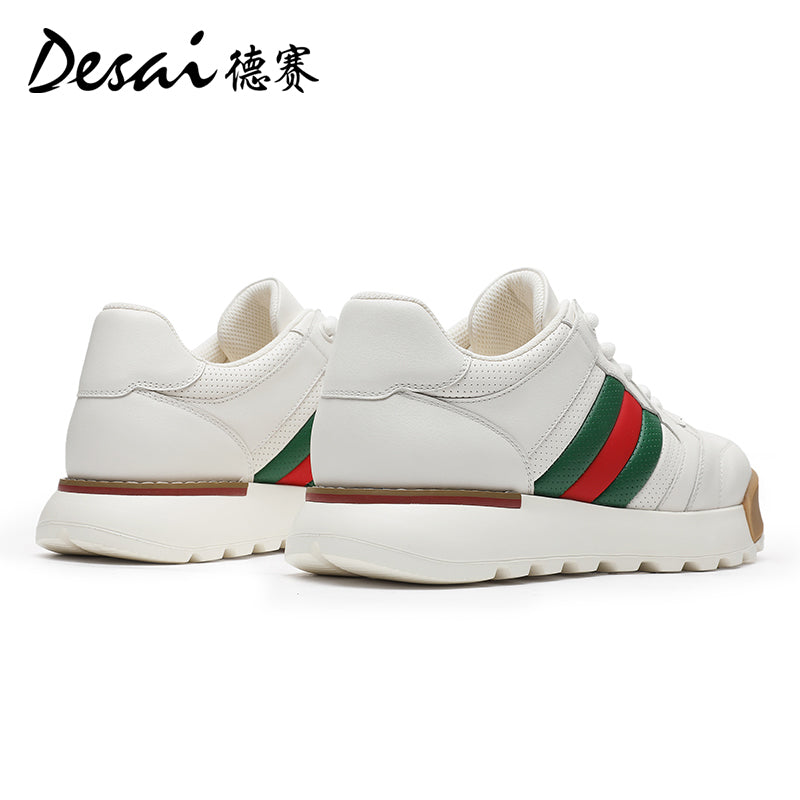 Desai Men's Casual Shoes Men's Leather Perforated Summer Breathable sneakers Men's Board Shoes Versatile Thick Soled Shoes DS3053