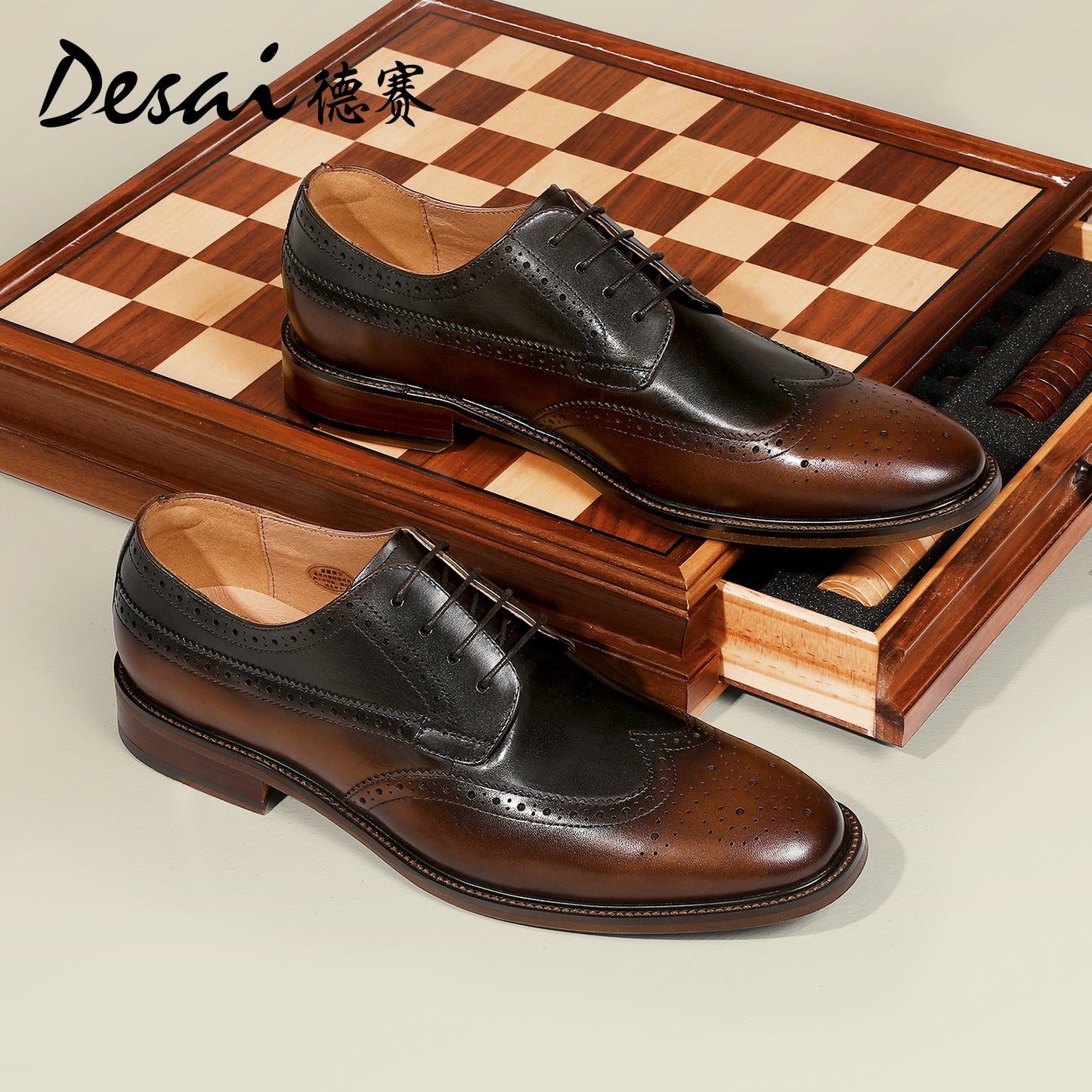 Desai Formal Dress Triple Joint Oxfords Office Genuine Leather Wedding Lace Up Spring for men DS139