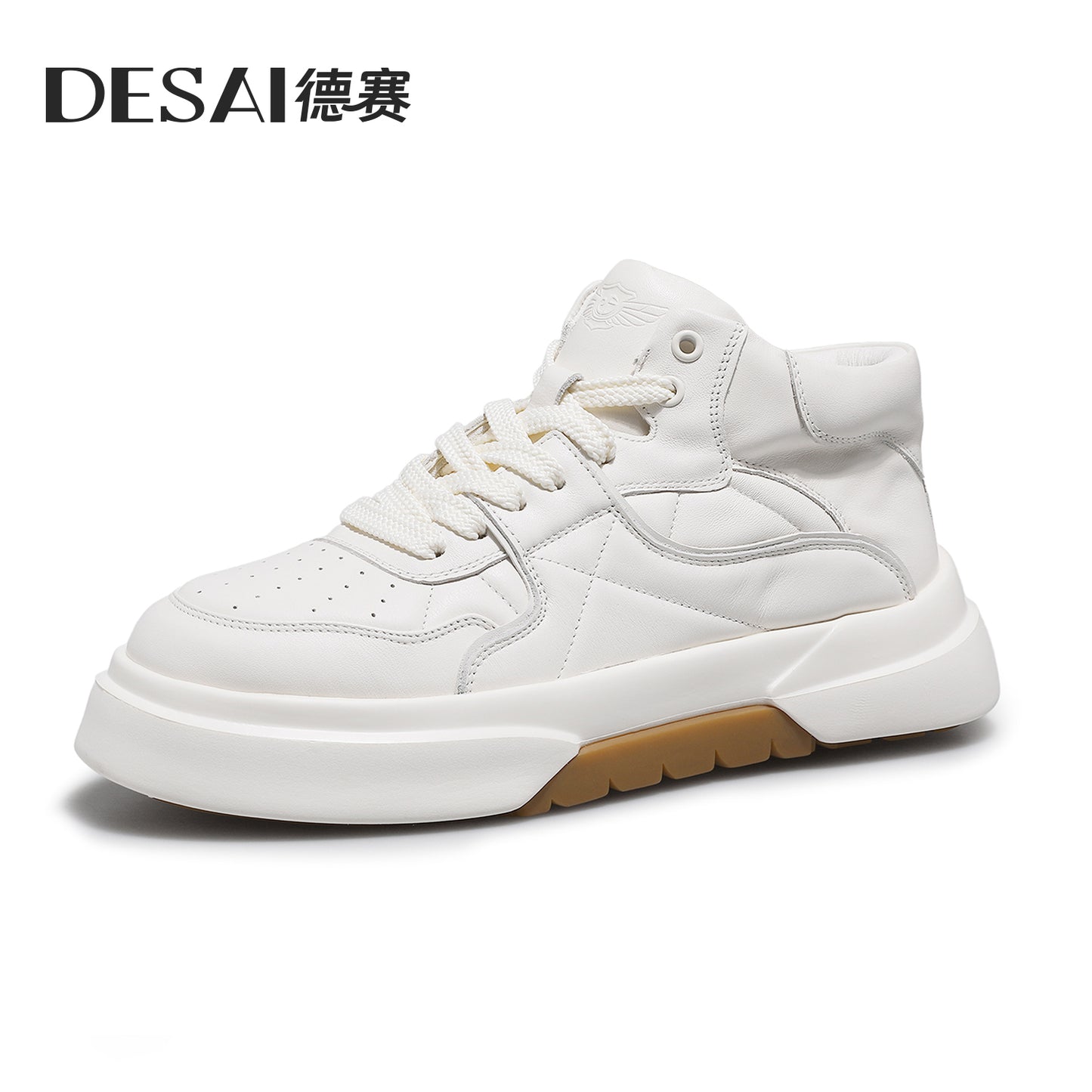 Desai Casual Leather Shoes Genuine Leather Thick Bottom Sneakers Laces Up Breathable DS33139