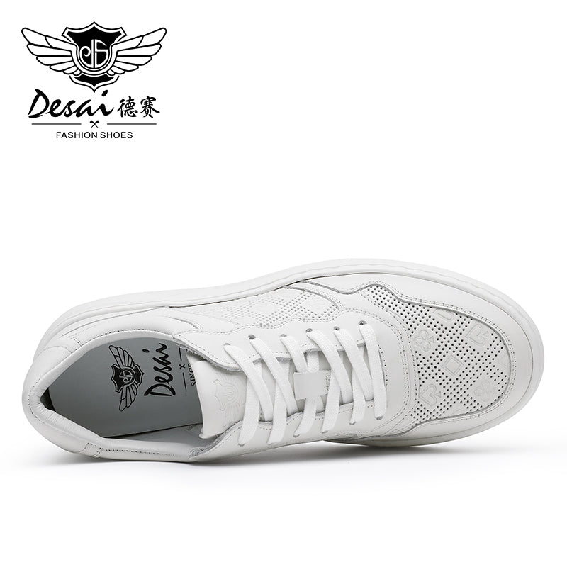 Desai Men's Casual Thick Soles Board Shoes Anti Slip Wear-Resistant Sports Running Shoes Men's Leather Breathable and Comfortable Sneakers DS02783