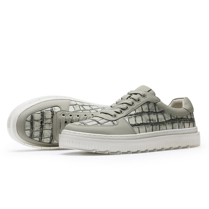 Desai Casual Leather Shoes Genuine Leather Thick Bottom Sneakers Laces Up Breathable DS3337
