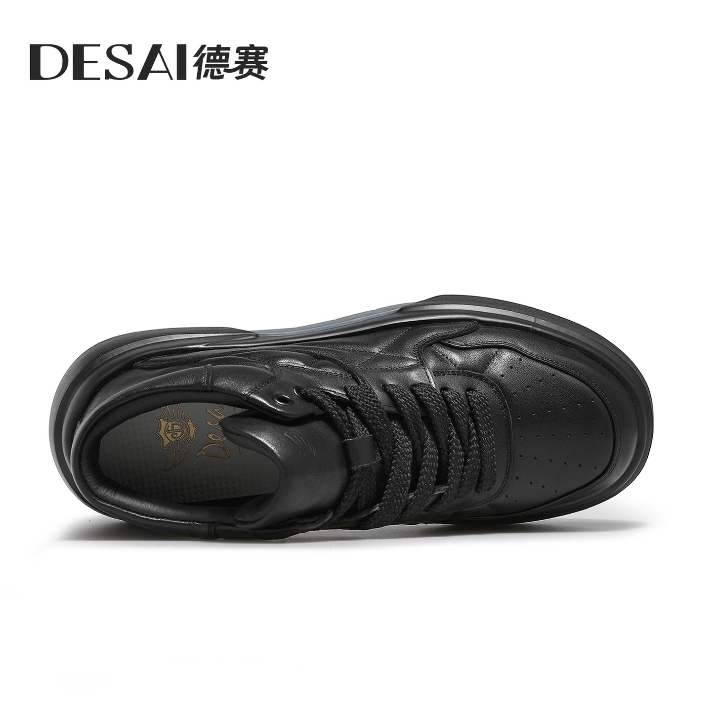 Desai Casual Leather Shoes Genuine Leather Thick Bottom Sneakers Laces Up Breathable DS33139