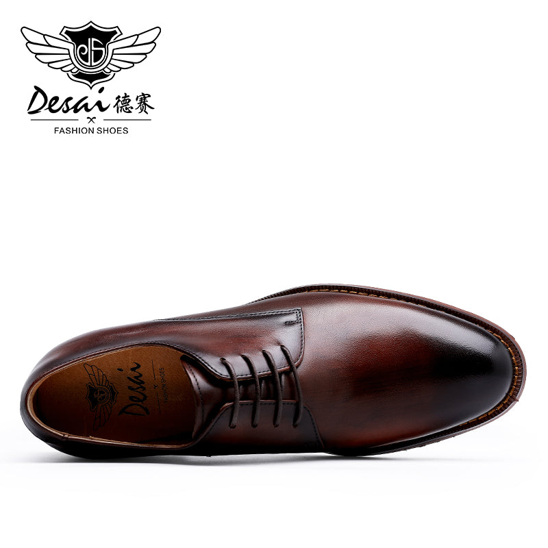 DESAI New Men's Genuine Leather Shoes Business Dress Elegant Gentleman Shoes Simple British Style Wedding Shoes Black DS216