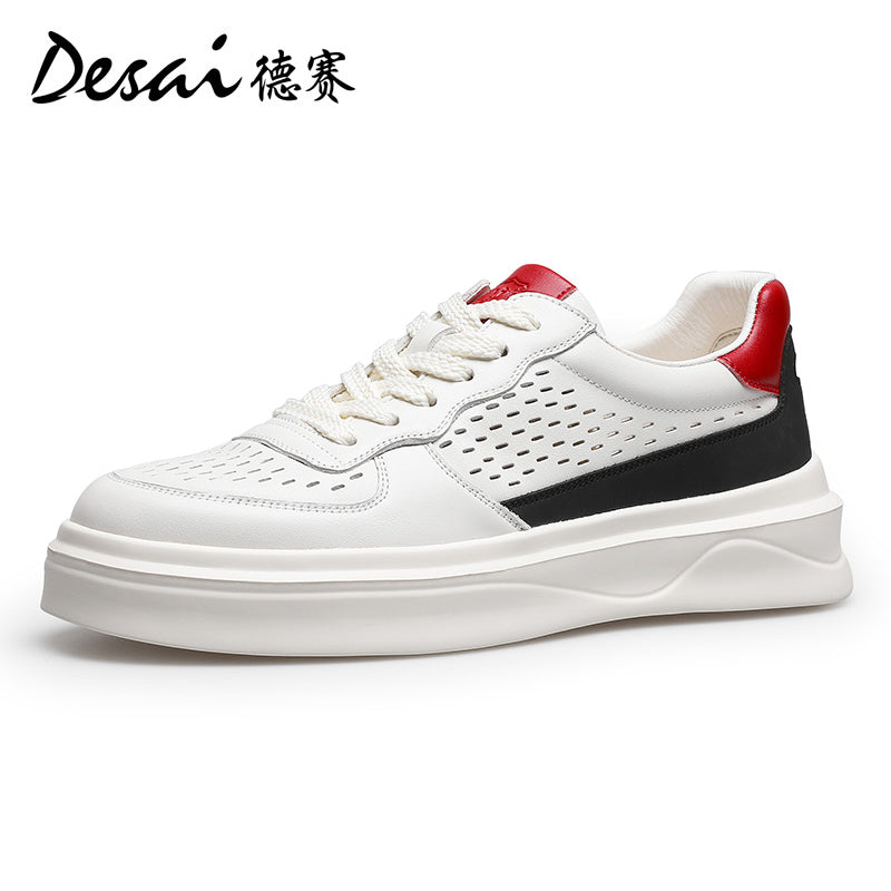 Desai Men's sneakers Summer Breathable Leather Perforated Casual Shoes Men's Board Shoes Thick Sole Increase Soft Sole Versatile Shoes DS3052