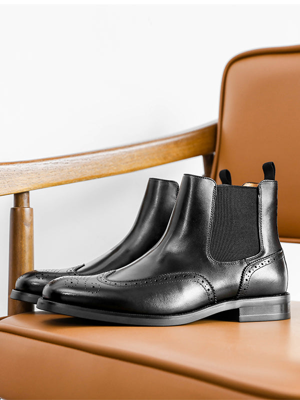 Desai Men's New Leather shoes Chelsea Brogue style boots one-step low-heeled boots fashion daily Elastic Shoes DS122H