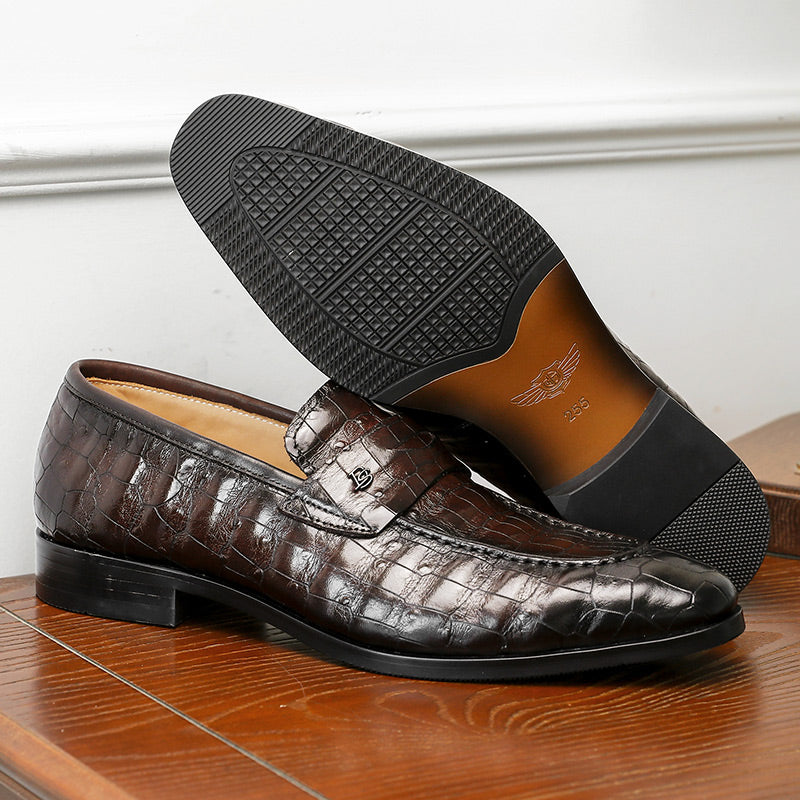 Desai spring and summer leather loafers low-top business casual pattern men's shoes alligator design real cowhide leather DS9236