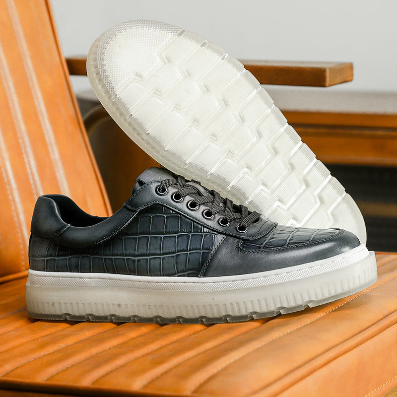 Desai Casual Leather Shoes Genuine Leather Thick Bottom Sneakers Laces Up Breathable DS3337