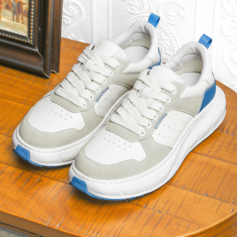 Desai Casual Shoes Thick Bottom Leather Sneaker Laces Up Summer Breathable DS3350