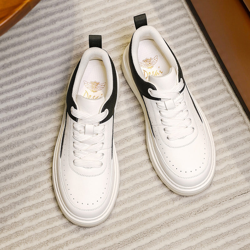 Desai Thick Sole Men's shoes , Small White Shoes , Round Toe Tie Up Color Blocking Casual Board sneakers, Increased Breathability, Versatile Sports Shoes DS3005