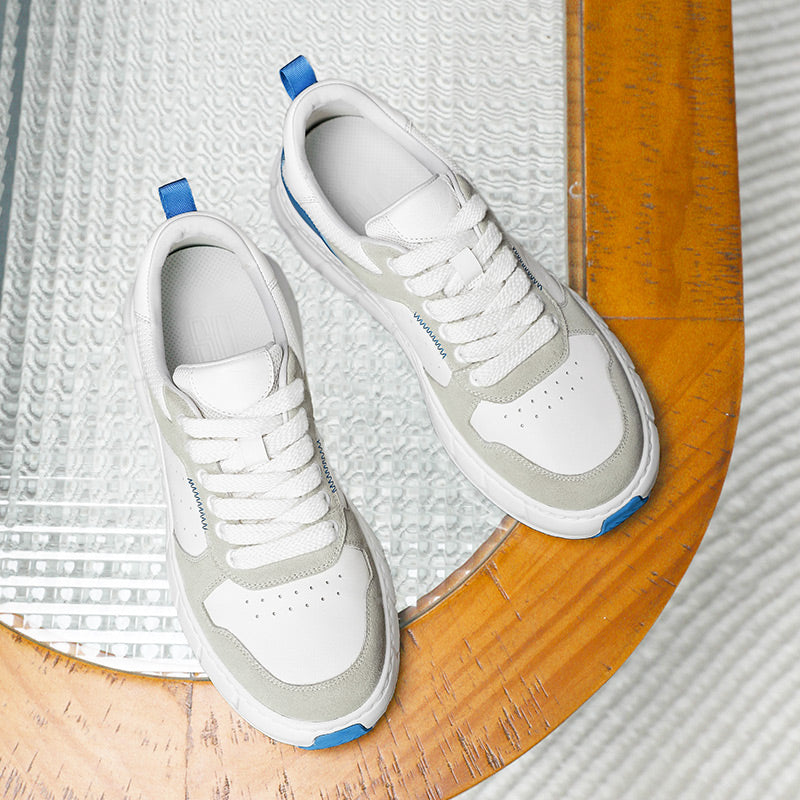 Desai Casual Shoes Thick Bottom Leather Sneaker Laces Up Summer Breathable DS3350
