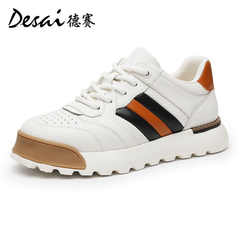 Desai Men's Casual Shoes Men's Leather Perforated Summer Breathable sneakers Men's Board Shoes Versatile Thick Soled Shoes DS3053