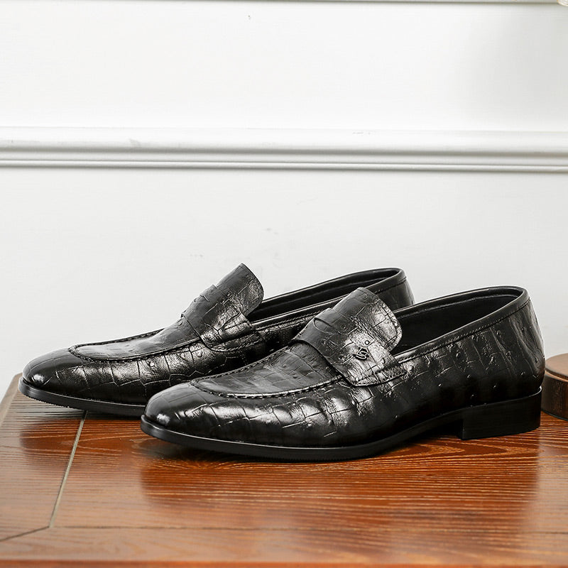 Desai spring and summer leather loafers low-top business casual pattern men's shoes alligator design real cowhide leather DS9236