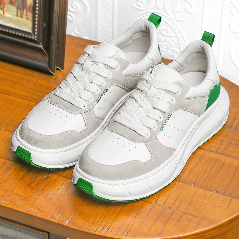 Desai Casual Shoes Thick Bottom Leather Sneaker Laces Up Summer Breathable DS3350