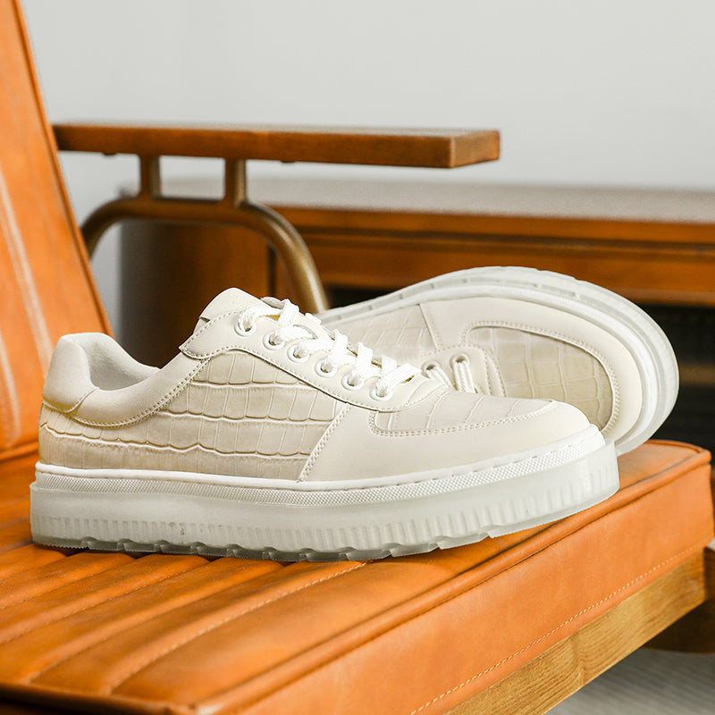 Desai Casual Leather Shoes Genuine Leather Thick Bottom Sneakers Laces Up Breathable DS3337