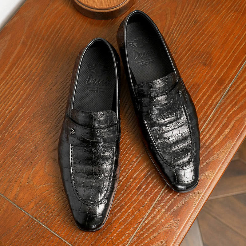Desai spring and summer leather loafers low-top business casual pattern men's shoes alligator design real cowhide leather DS9236