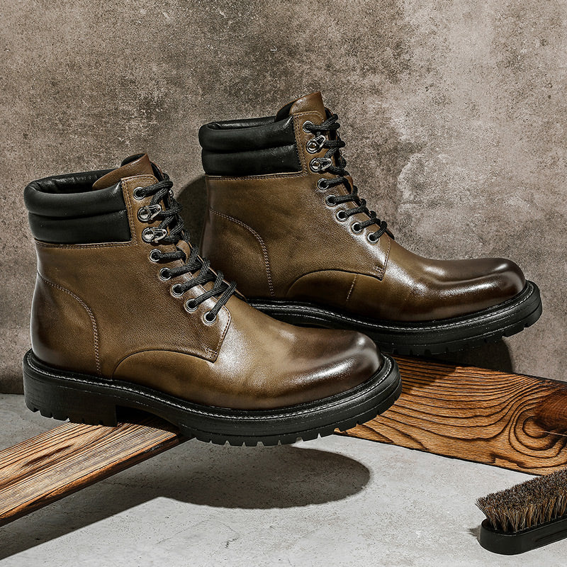 Desai leather Martin boots men's British wind motorcycle boots Spring summer soft leather heightening retro men's tall work boots DS6327H