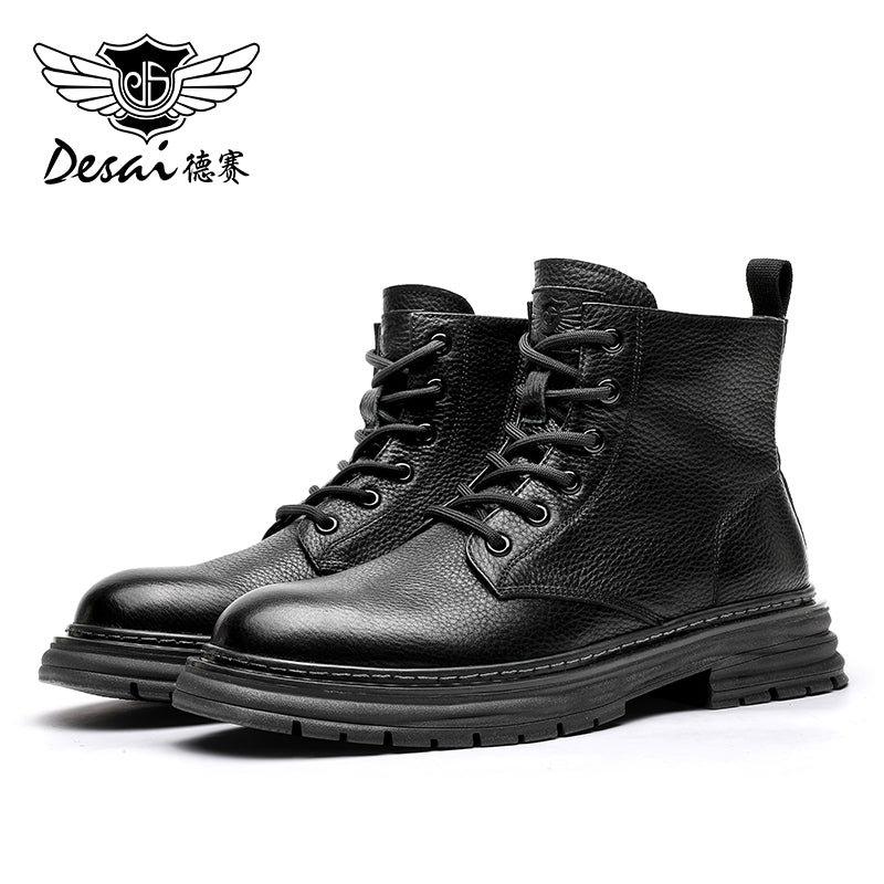Desai leather Martin boots men's British wind motorcycle boots Spring summer soft leather heightening retro men's tall work boots DS6333H