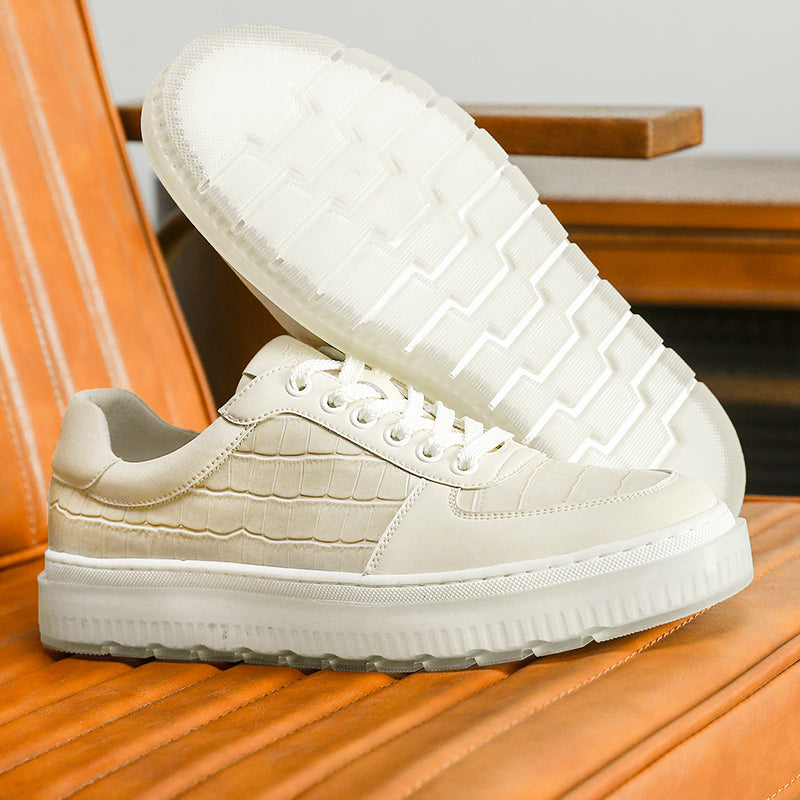 Desai Casual Leather Shoes Genuine Leather Thick Bottom Sneakers Laces Up Breathable DS3337