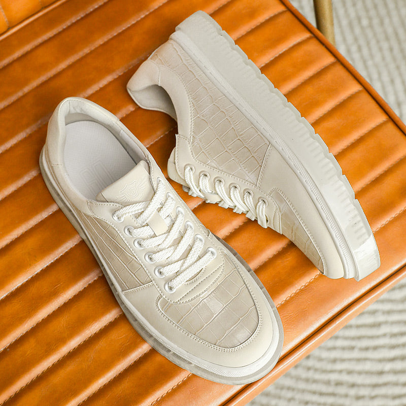 Desai Casual Leather Shoes Genuine Leather Thick Bottom Sneakers Laces Up Breathable DS3337