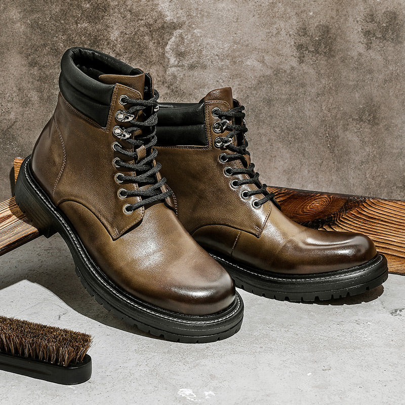 Desai leather Martin boots men's British wind motorcycle boots Spring summer soft leather heightening retro men's tall work boots DS6327H