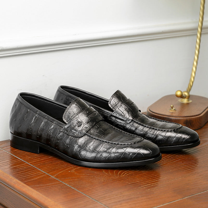 Desai spring and summer leather loafers low-top business casual pattern men's shoes alligator design real cowhide leather DS9236