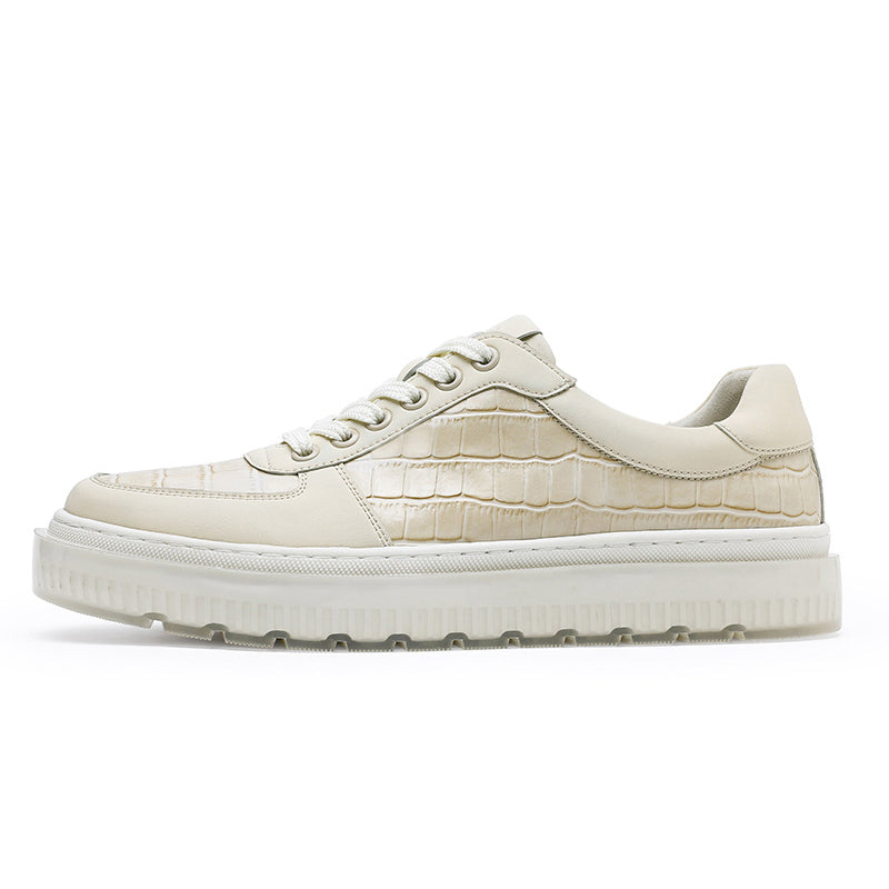 Desai Casual Leather Shoes Genuine Leather Thick Bottom Sneakers Laces Up Breathable DS3337