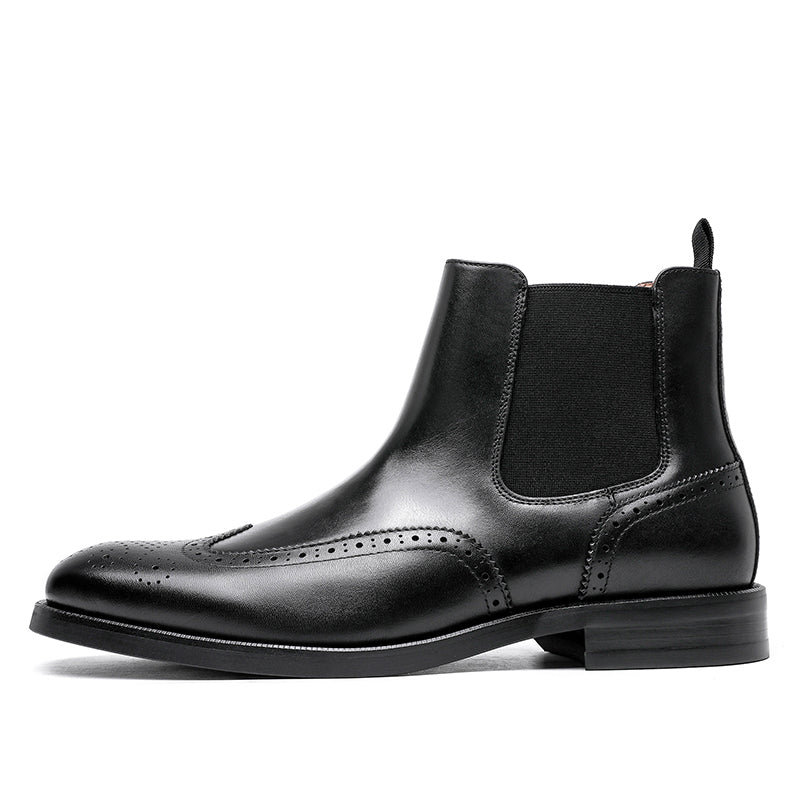 Desai Men's New Leather shoes Chelsea Brogue style boots one-step low-heeled boots fashion daily Elastic Shoes DS122H