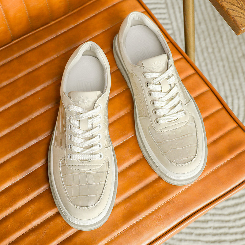 Desai Casual Leather Shoes Genuine Leather Thick Bottom Sneakers Laces Up Breathable DS3337