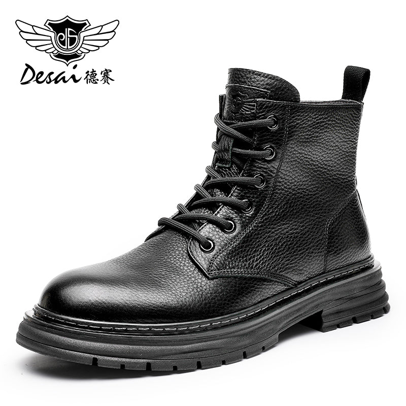 Desai leather Martin boots men's British wind motorcycle boots Spring summer soft leather heightening retro men's tall work boots DS6333H