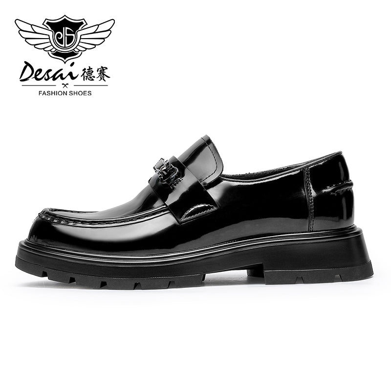 Desai Shoes For Men Patent leather low-top loafers Top layer calfskin business casual pattern men's shoes spring and summer leather loafers DS1313