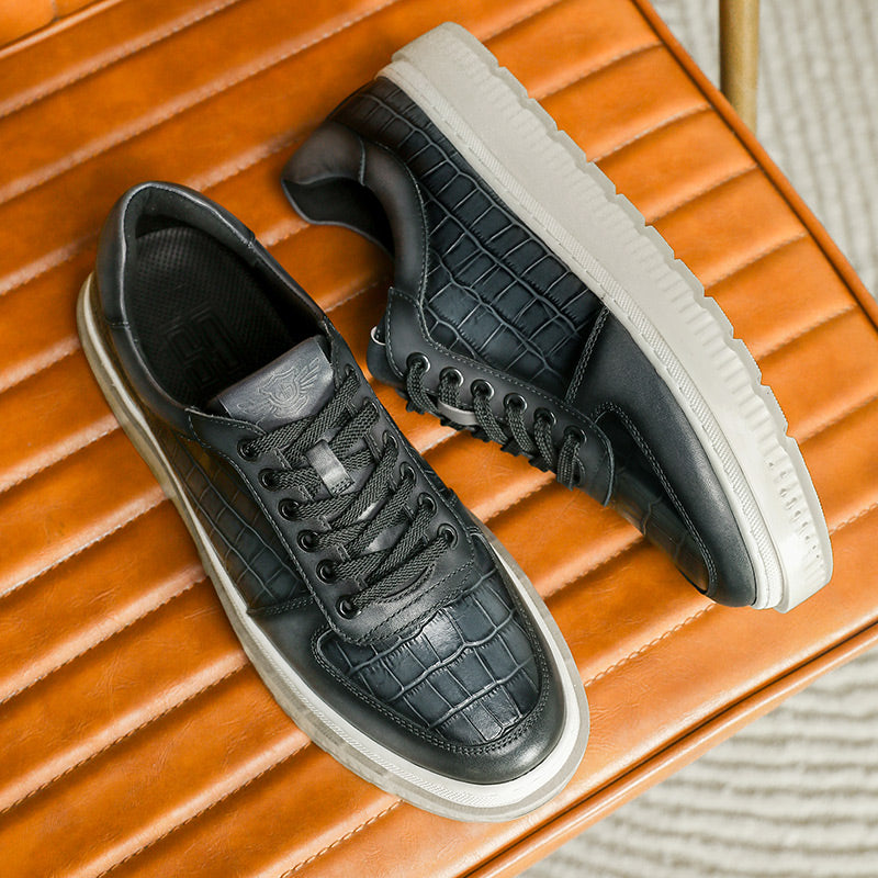 Desai Casual Leather Shoes Genuine Leather Thick Bottom Sneakers Laces Up Breathable DS3337