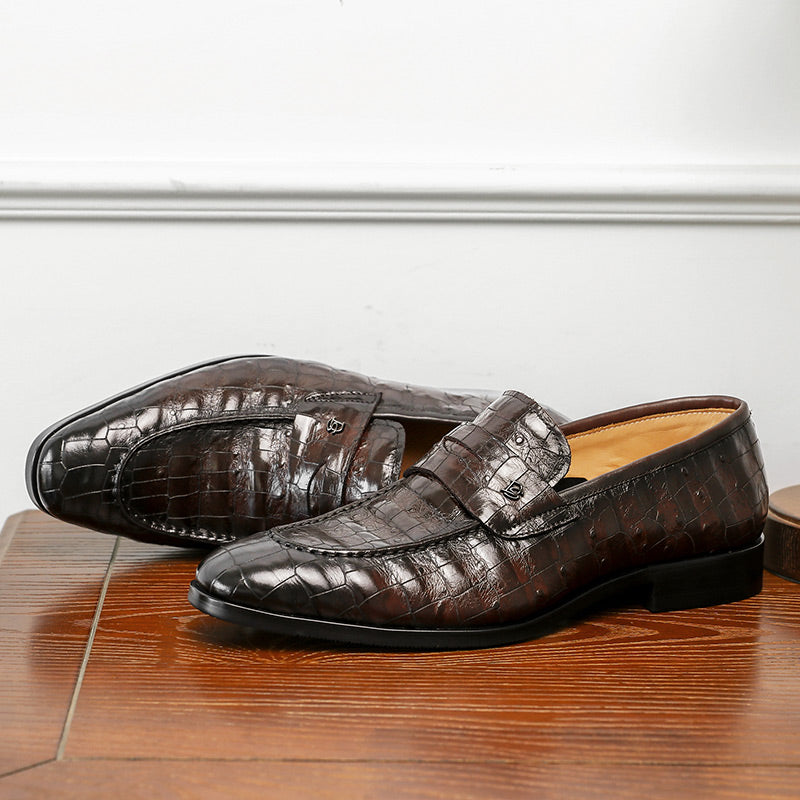 Desai spring and summer leather loafers low-top business casual pattern men's shoes alligator design real cowhide leather DS9236