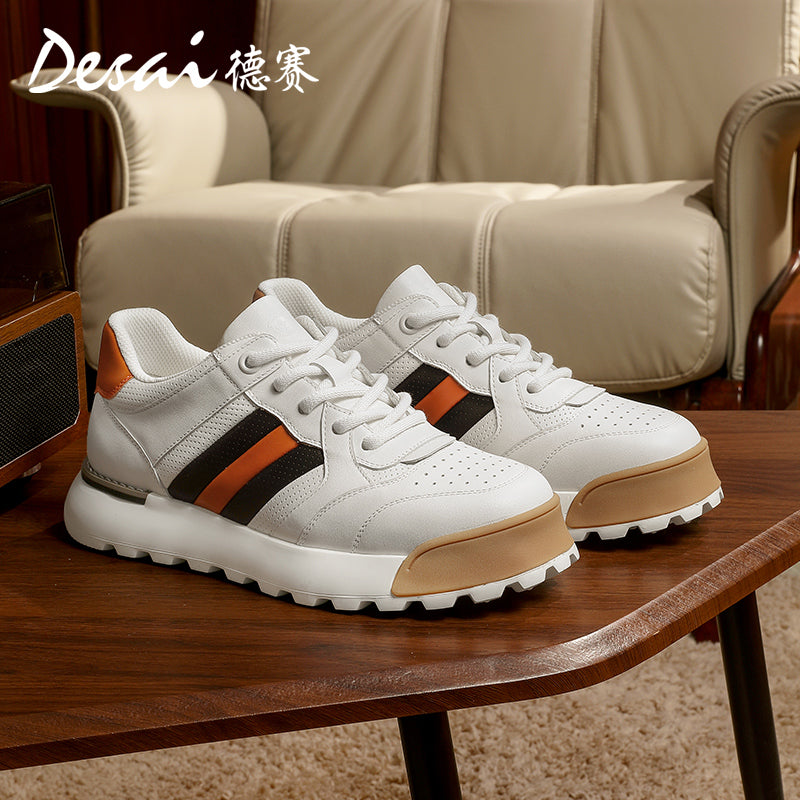 Desai Men's Casual Shoes Men's Leather Perforated Summer Breathable sneakers Men's Board Shoes Versatile Thick Soled Shoes DS3053