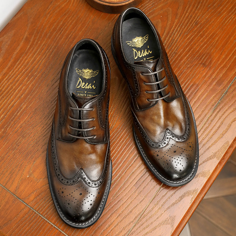 Desai Men Brock Derby handmade leather shoes Casual dress shoes top cowhide leather shoes DS6311