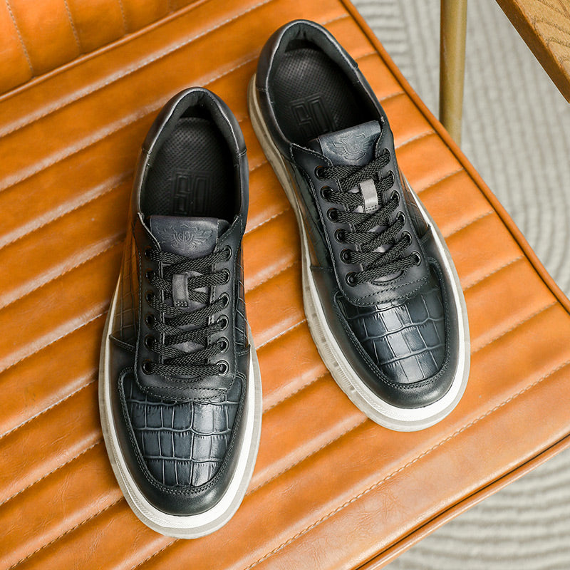 Desai Casual Leather Shoes Genuine Leather Thick Bottom Sneakers Laces Up Breathable DS3337