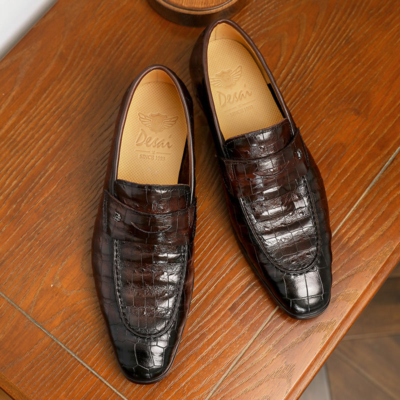 Desai spring and summer leather loafers low-top business casual pattern men's shoes alligator design real cowhide leather DS9236
