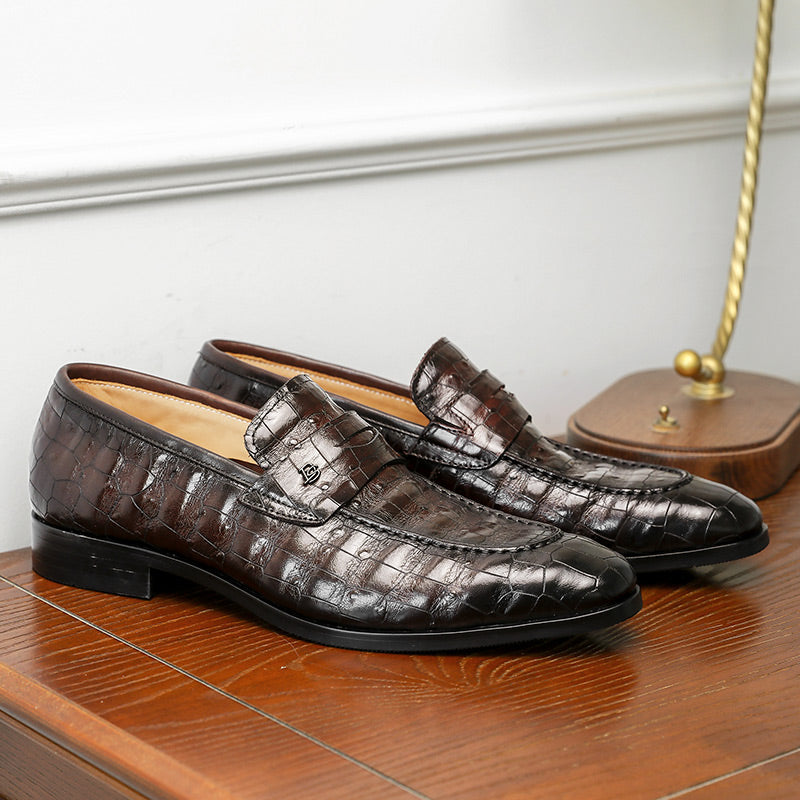 Desai spring and summer leather loafers low-top business casual pattern men's shoes alligator design real cowhide leather DS9236