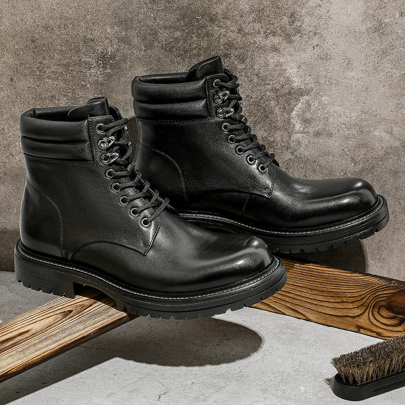 Desai leather Martin boots men's British wind motorcycle boots Spring summer soft leather heightening retro men's tall work boots DS6327H